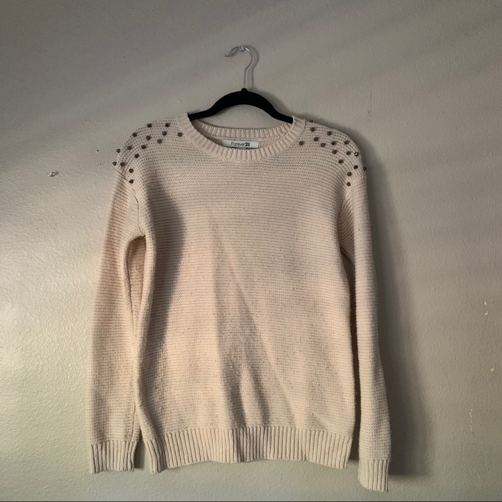 Cream Beaded Shoulder Sweater